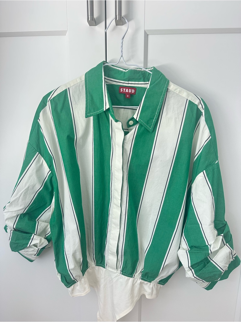 STAUD Green & White Striped Button-Down Shirt - Picture 2 of 5